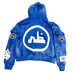 Sweat à capuche pour hommes avec broderie de détresse et transfert en éponge française Bling Rinestoned épais personnalisé avec logo - Product Image 5