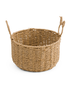 Panier de rangement en jonc de mer naturel tissé à la main avec poignées panier de rangement rond en papier avec poignée de lapin décorative pour la décoration intérieure - Product Image 5