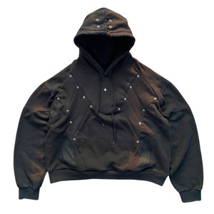 Offre Spéciale oversize lourd 400gsm coton acide vieillis sweats à capuche logo personnalisé hommes déchiré strass veste - Product Image 1