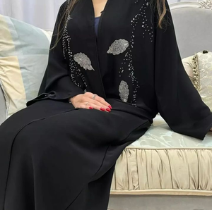 High Quality Custom Made Modest Abaya Designs Chiffon Fabric Embroidered Natural Waistline Wholesale Price for Special Occasions - Product Image 2