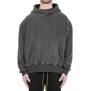 Sweat à capuche vintage gris 300 grammes, épais, surdimensionné, avec poche, effet délavé, brodé, en molleton 100% coton, pour l'hiver, taille 6XL - Product Image 1
