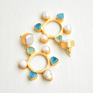 ต่างหูรูปหัวใจประดับมุกน้ำจืดทองเหลือง LJ 227 จาก Laxmi Jewelers ชุบทอง 14k ผิวด้าน ดีไซน์โบโฮชิคสำหรับผู้หญิง - Product Image 6