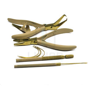 Kit de herramientas de extensión de cabello, Kit de herramientas para extensión de cabello en Color dorado bronceado con etiquetado de marca personalizado gratis, en caja - Product Image 1