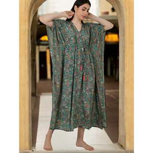 Teal Green Paisley Caftan #1624 Women's Silk <b>Kaftan</b> Swimsuit Cover Ups - Product Image 6