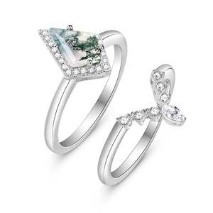Anillo de Compromiso Jeulia Vintage con Ágata Musgosa en Plata de Ley - Product Image 2