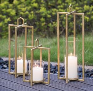 Événement style moderne or métal bougie lanterne grandes lanternes géométriques décoratives pour intérieur extérieur maison jardin décor de mariage - Product Image 6