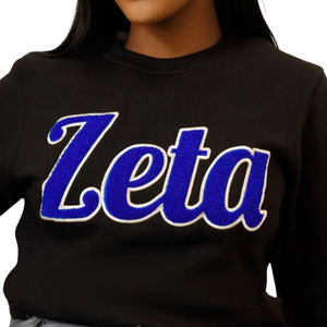 Zeta Chenille Sudadera Algodón Fleece Sorority Apparel Bordado Zeta Phi Beta Blue Pullover Top de cuello redondo para mujer - Product Image 4