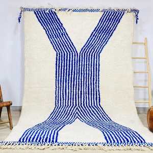 Tapis en laine antidérapant marocain blanc haut Design Vintage tapis noué à la main maison prix de gros tapis pour salon - Product Image 1