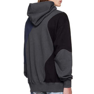 2025 nouveaux hommes automne pull polaire Patchwork à capuche brodé motif solide coupe régulière sans cordon à capuche 100% coton - Product Image 5