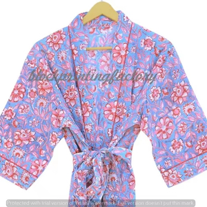 ชุดคลุมอาบน้ำผ้าฝ้ายทอแบบทำมือสไตล์อินเดียชุดนอนนุ่มพิมพ์ลายดอกไม้สไตล์โบฮีเมียน - Product Image 5