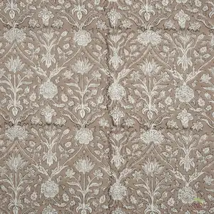 Couleur taupe Floral indien main bloc imprimé 100% pur coton tissu tissu par la cour vêtements pour femmes rideaux housse de couette