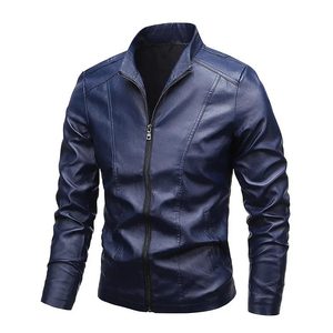 Chaqueta de cuero genuino para motocicleta de primavera 2025 para hombre, cuello vuelto sólido, cierre de cremallera, ajustada, informal, de lona, a prueba de viento - Product Image 1