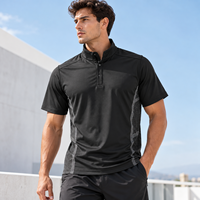 Kaos Polo Atletik Pria Ukuran Besar Lengan Pendek Kerah Tegak Kancing Leher Panel Samping Kontras Atasan Kasual Olahraga