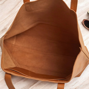 กระเป๋าโท้ทหนังสีน้ำตาลเรียบง่ายเย็บแบบวินเทจและงานฝีมือที่ทนทาน - Product Image 3