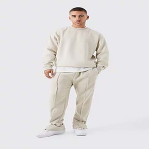 Chándal de sudadera lavado cuadrado de gran tamaño bordado desgastado traje de sudor apilado de alta calidad - Product Image 3