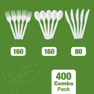 Juego de Cubiertos Desechables 100% Compostables de PLA, Tenedores, Cucharas y Cuchillos de Plástico Desechables, Utensilios Biodegradables Libres de BPA - Product Image 6