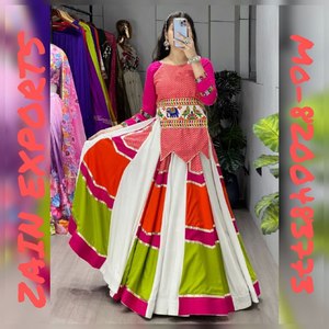 Diseñador Navratri Wear Mirror Work Twill Listo Para Usar Lehenga Choli - Product Image 2