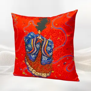절묘한 Halinhthu Casa의 45x45cm 호화로운 100% 폴리 에스테르로 만들어진 아시아 숙녀 예술과 라텍스 베개 커버