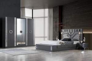 ชุดห้องนอนเตียงขนาดคิงไซส์ของเบอร์ลินพร้อมที่เก็บของดีไซน์ตะวันออกประตูกระจกตู้เสื้อผ้าเฟอร์นิเจอร์ไม้ตุรกี - Product Image 2