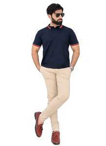 Polo de manga corta para hombre, camiseta informal de mezcla de algodón ajustada con cuello de ajuste en contraste para negocios de verano y uso diario - Product Image 2