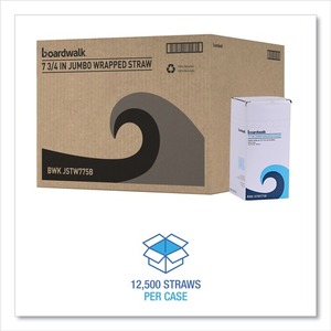 Boardwalk 7.75-Inch <b>Black</b> Jumbo Straws 12500/Carton Polypropylene <b>Wrapped</b> Plastic for Party Occasions - Product Image 2