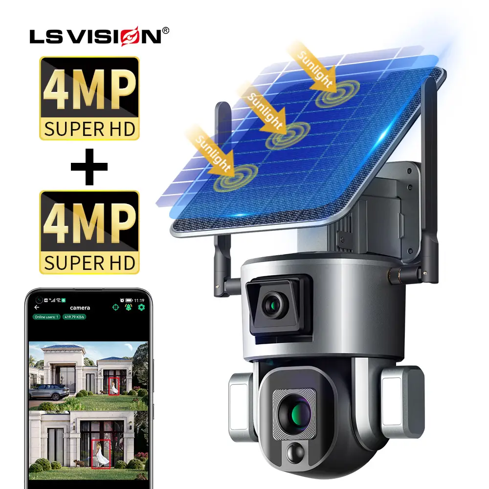 LS VISION 4MP 4G 4K HD 10X zoom Wireless outdoor Solar Powered Security IP Human Track 8MP Dual Lens CCTV 4g solar ptz camera