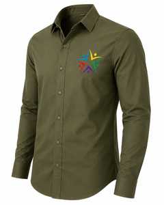 Camisa de Vestir Personalizada para Hombre, sin Cuello, Tejida, Transpirable, de Verano, Verde Oliva, Manga Larga, de Algodón, con Logotipo Bordado, Tallas XL-4XL - Product Image 4
