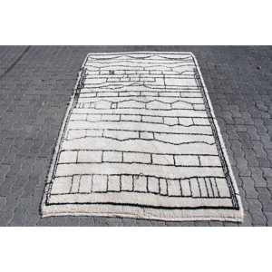 Tapis vintage 5,2x8,4 pieds, tapis turc en laine marocaine blanc et noir - Product Image 1