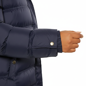 Manteau d'hiver long en duvet noir pour femme, personnalisé, avec capuche en fausse fourrure, de haute qualité - Product Image 4