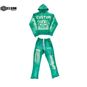 Fabricants OEM de haute qualité Sweat à capuche zippé et survêtement évasé empilé Impression à la flamme Style Streetwear Ensemble de survêtement unisexe - Product Image 6