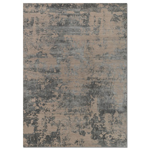 Alfombra Kavi Gris Negra de Lana y Seda de Bambú Anudada a Mano, 10 mm de Grosor, Rectangular, con Patrón Abstracto para el Hogar, Pasillo, Proyecto Error, Esk-431 - Product Image 1