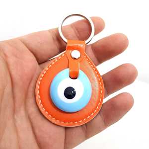 Turuncu Anahtarlık Llavero Nazar Boncuklu Yağmur Damlası Deri-Buz Mavisi - Product Image 1