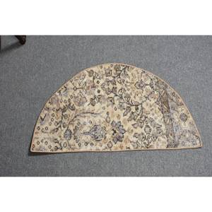 Alfombra turca de lana clásica Beige de 2,5x1,5 pies, rectángulo de pasillo estampado de retazos para entrada, sala de estar, alfombra de látex para cabecera - Product Image 1