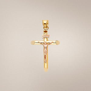 Colgante de crucifijo chapado en oro de dos tonos de 14K, Cruz de doble tono elegante para hombres y mujeres, joyería simbólica cristiana con infusión de circón - Product Image 6