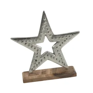 Wholeselling Merry Christmas Stars Silver Plated With Brown Wooden Based Star For Party Ornament For Christmas And Home Decor