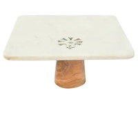 Support à gâteau rotatif élégant en bois d'acacia et marbre, design moderne et écologique, taille personnalisable, outil de cuisine pour gâteaux et pâtisseries