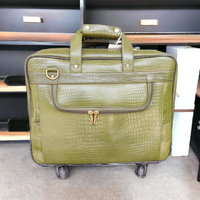 Valise à roulettes en cuir véritable vert de luxe grande capacité, valise en cuir premium pour les voyages, fabrication OEM