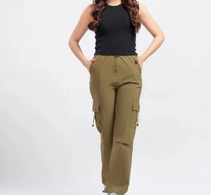 Pantalones Cargo de Cintura Alta para Mujer, Color Sólido, Cintura Elástica, Corte Regular, Largos, Casuales, Mezcla de Poliéster y Algodón, para Otoño - Product Image 6