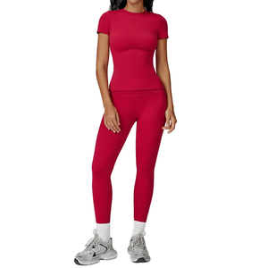 Ensemble de yoga brossé respirant pour femme, col avant ajusté, haute intensité, course en extérieur, sport, fitness, 2 pièces - Product Image 1
