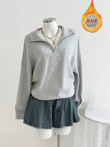 เสื้อมีฮู้ดแบบสวมศีรษะมีซิปสำหรับผู้หญิงผ้าฟลีซผ้าฝ้าย460GSM ด้านหน้านุ่มระบายอากาศได้ดีป้องกันการยับย่นฤดูใบไม้ร่วง - Product Image 2