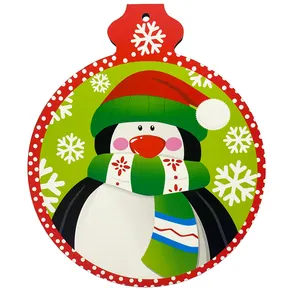 Christmas Santa Claus Snowman Wooden Veneer Home Round Small Pendant Three-piece Set