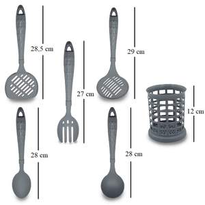 Set di utensili da cucina in policarbonato grigio da 6 pezzi per la miscelazione e la cottura della spatola con cucchiaio forato di mestolo incluso! - Product Image 2
