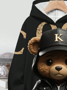 Sudadera con capucha para niña bebé, sudaderas cálidas de felpa de invierno, estampado de lazo encantador, sudaderas con capucha de algodón para niños pequeños - Product Image 3