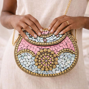 High Quality Exclusive Designer Resin Metal Bag <b>Mosaic</b> Clutches New Style <b>mosaic</b> beaded clutch purse for party wear New Design - Product Image 1