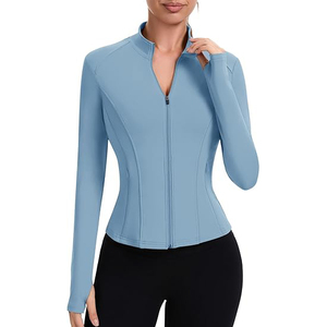 Veste extensible respirante pour femmes, vêtements de yoga athlétiques, mélange de nylon et de spandex doux, fermeture éclair intégrale, haut d'entraînement léger - Product Image 1