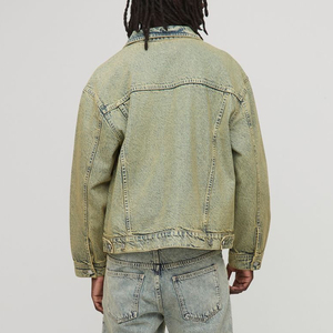 เสื้อแจ็กเก็ตผ้ายีนส์ระบายอากาศได้ดีสำหรับผู้ชายเสื้อสไตล์สตรีทแวร์สีเขียวซีดซีดจางขนาดพลัสไซส์ออกแบบได้ตามต้องการ - Product Image 6