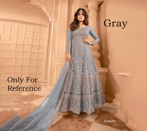 Traje de Fiesta de Boda Modal para Mujer, Estilo Anarkali de Moda India, con Bordado y Malla Pesada, Salwar Kameez Largo - Product Image 1
