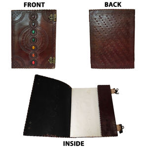 Genuine Leather Bound <b>Journal</b> Daily Stone Embossed <b>Blank</b> Pages Large Diary - Product Image 2