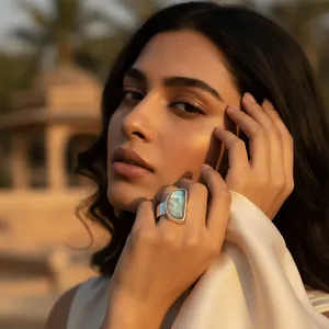 Bague en argent sterling 925 avec pierre de lune arc-en-ciel, cadeau religieux pour femme, plaqué or rose et or, incrustée de forme numérique - Product Image 3