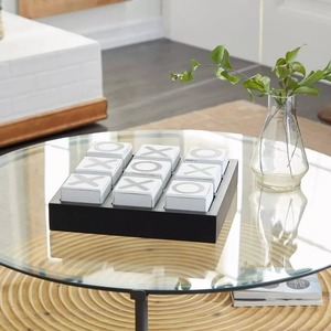 Madera Tic Tac Toe Decoración para el hogar Objetos Base de metal negro Elegante Oficina en el hogar Escultura de mesa Acento decorativo Premio asequible - Product Image 6